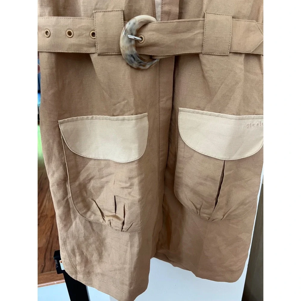Free People x Steele Dusty Utility Dress XS Linen‎ Blend Belted Safari Mini NWT